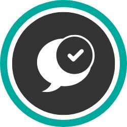 Piktogramm mit Sprechblase und einem Häkchen