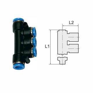 T-Mehrfachverteiler mit Steckanschluss und 3 reduzierenden Abgängen