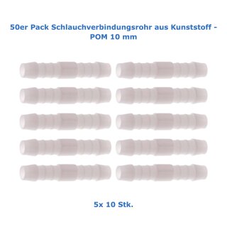 50er Pack Schlauchverbindungsrohr aus Kunststoff - POM 10 mm