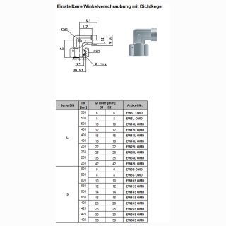Einstellbare Winkelverschraubung mit Dichtkegel EW12S OMD