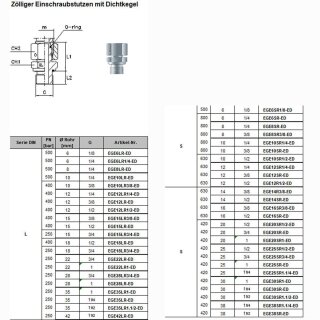 Einstellbarer Hydraulik-Einschraubstutzen mit Dichtkegel EGE6LR1/4-ED zöllig