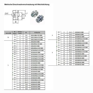 Metrische Einschraubverschraubung mit Weichdichtung GE-M-ED 12 L 14 x 1,5
